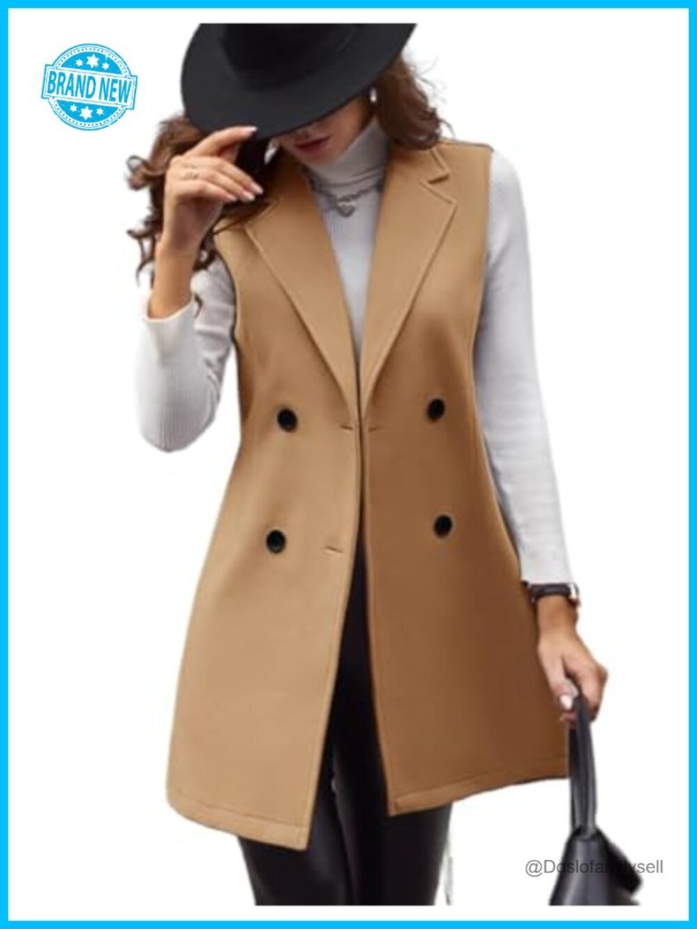 Womens Wool Blend Sleeveless Vest Double Breasted Trench Coat